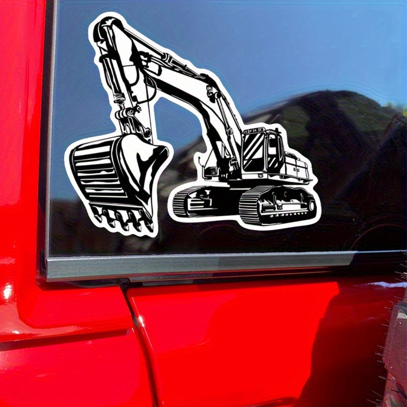 Heavy Equipment Stickers - 흑백 만화 굴착기 비닐 스티커, 자동차,